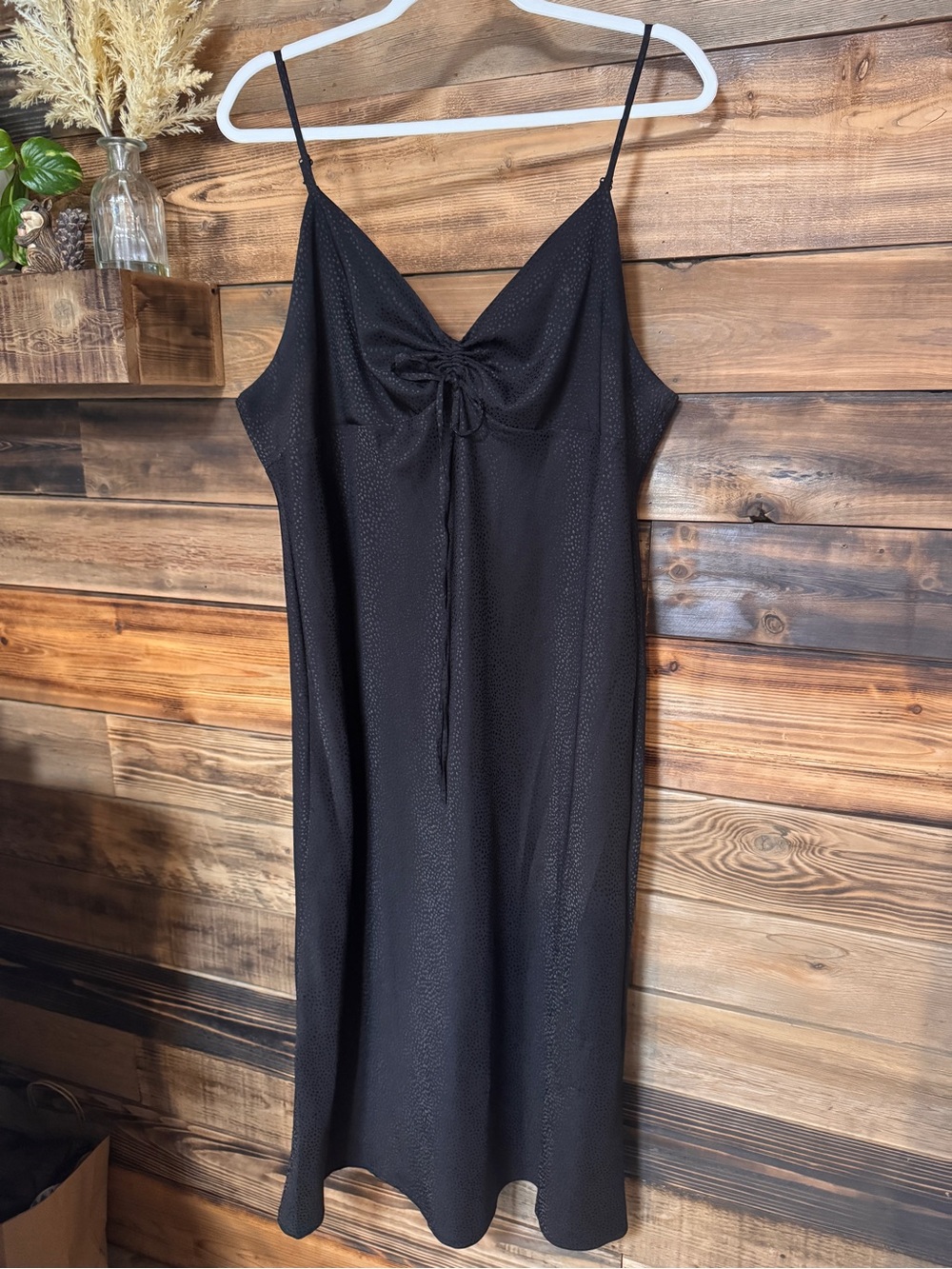 Little Black Spaghetti Strap Midi Dress Emma & Michelle Size XL 14/16 Silky - Picture 2 of 8
